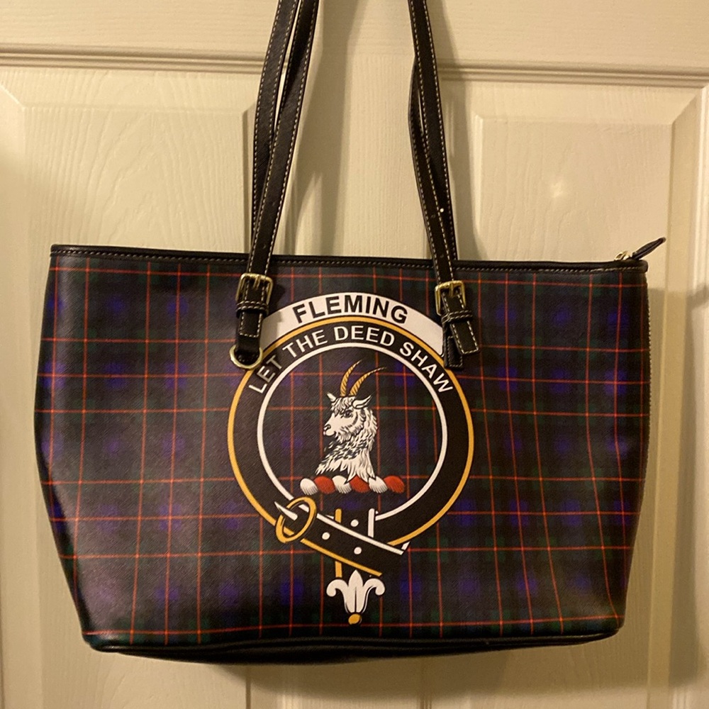FLEMING Clan Crest Tote- looks like Tartan Plaid